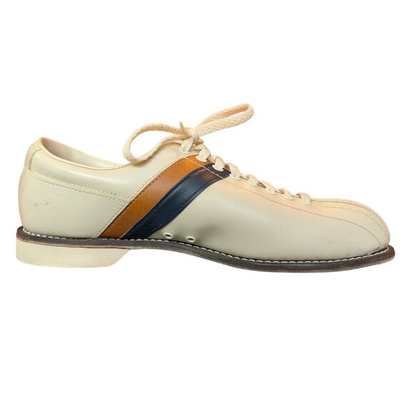 Vintage Striker Beige Split Toe Bowling Shoes Mens Size 10 Rockabilly Steampunk - Picture 3 of 15